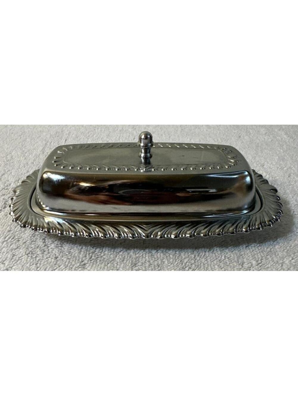 VTG Silver Plated Butter Dish/Crock Irvinware w/Lid/Cover & Glass Dish Insert